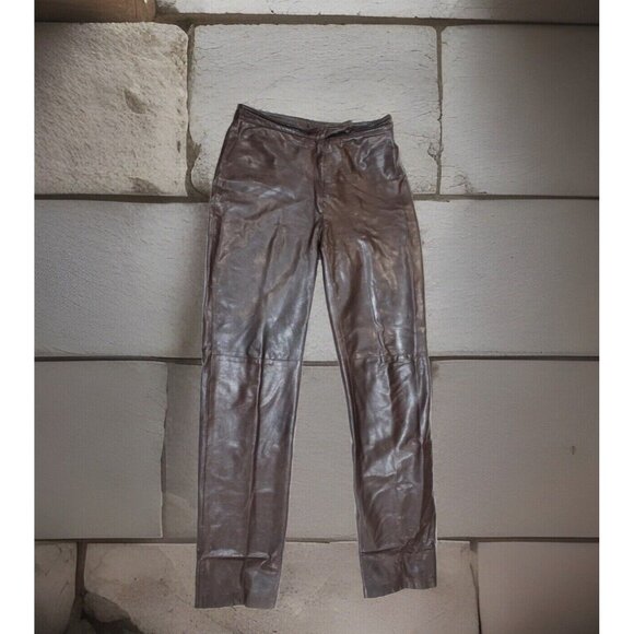 Dolce & Gabbana Cognac Brown Leather High Rise Straight Leg Pants Size 44 Large